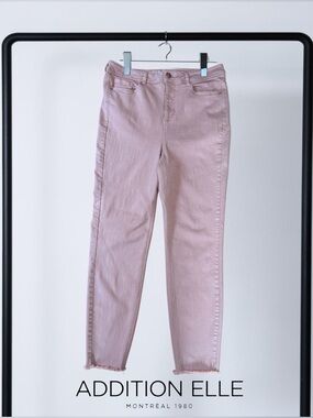 Addition Elle Love & Legend, Premium Denim Pink Raw Hem Skinny Jeans, Size 16W